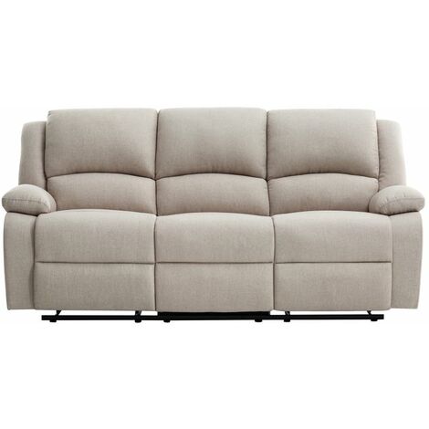 Loungitude – Canapé relaxation manuel 3 places – Tissu beige – Repose-pieds inclinable jusqu'à 170° – Dimensions 193 x 93 x 96 cm