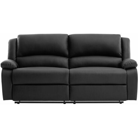 Loungitude – Canapé relax manuel 3 places – 2 assises XXL confort – Simili noir – Inclinaison jusqu'à 170° – Dimensions 193x93x96 cm (1/5)