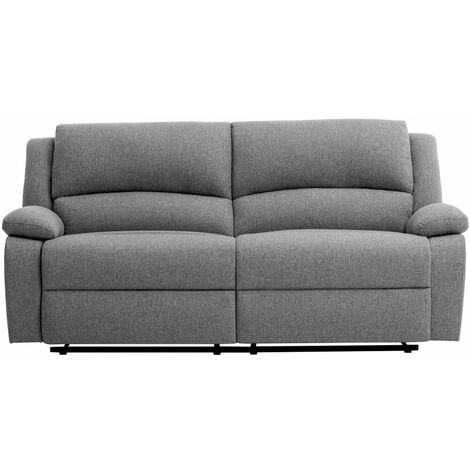 Loungitude – Canapé relax manuel 3 places XXL en tissu gris clair – Repose-pieds inclinable jusqu'à 170° – Garnissage en mousse haute densité (1/6)