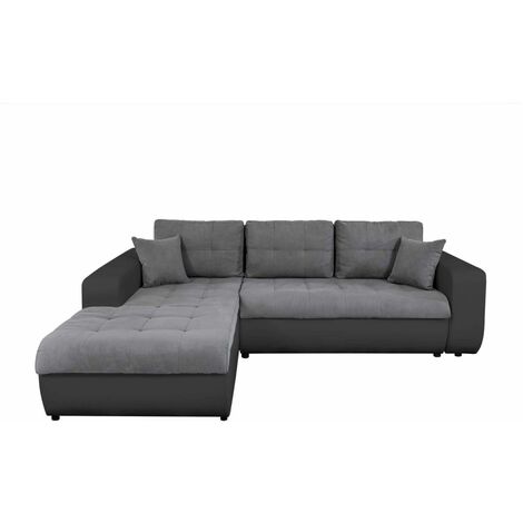 Usinestreet – Canapé d'angle convertible 4 places en microfibre et simili cuir – Angle gauche – Dimensions 246x190x85 cm – Couchage 140x200 cm (1/5)
