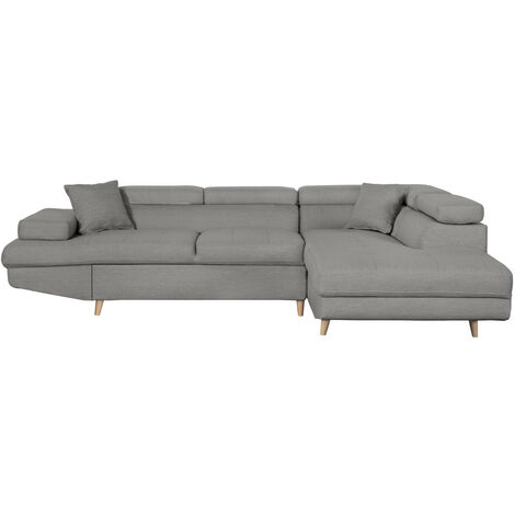 Canapé d'angle droit convertible RIO Scandinave avec coffre en tissu - Gris clair, Pieds bois (1/5)