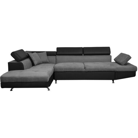 Canapé d'angle RIO Convertible avec coffre en microfibre et simili - Angle Gauche, Gris et Noir (1/5)