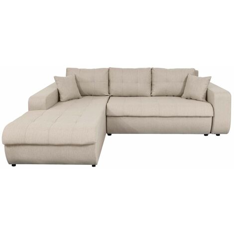 Usinestreet – Canapé d'angle convertible 4 places en tissu beige – Large méridienne – Coffre de rangement intégré – Dimensions 246x188x80cm (1/10)