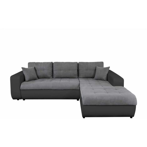 Usinestreet – Canapé d'angle convertible 4 places en microfibre et simili – Angle droit – Dimensions 246x188 cm – Couchage 140x196 cm – Fabrication européenne (1/5)