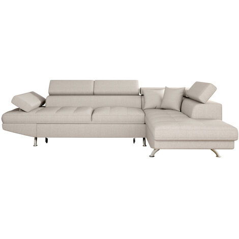 Loungitude – Canapé d'angle convertible 5 places avec coffre de rangement – Accoudoir réglable – Dimensions 271 x 192 cm – Couchage 135 x 195 cm