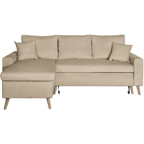 Canapé d'angle MARIA SCANDINAVE VELOURS réversible et convertible avec coffre - Grège (1/5)