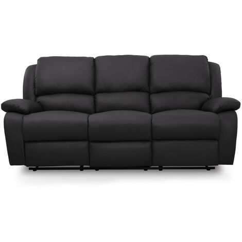 Loungitude – Canapé relax 3 places simili cuir noir – Dossier inclinable jusqu'à 170° – Repose-pieds intégré – Dimensions 192 x 92 x 93 cm