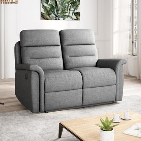 Usinestreet – Canapé relax 2 places en tissu gris clair – Inclinaison jusqu'à 170° – Rembourrage en mousse – Dimensions 140x94x100 cm
