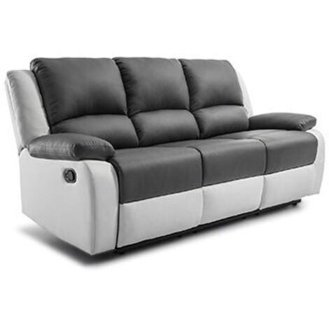 Loungitude – Canapé relax 3 places simili cuir LEO – Blanc et gris – Inclinaison jusqu'à 170° – Confort optimal avec mousse épaisse (1/9)