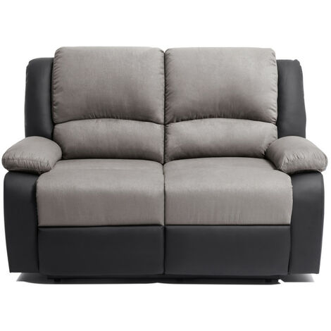 Loungitude – Canapé relax 2 places en microfibre et simili – Inclinaison jusqu'à 170° – Confort optimal avec mousse – Gris et noir