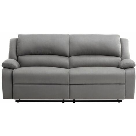 Loungitude – Canapé relax manuel 3 places – 2 assises XXL inclinables – Garnissage en mousse – Microfibre gris – Dimensions 193x93x96 cm