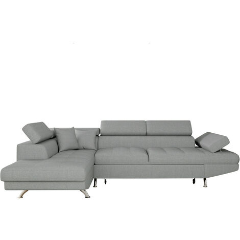 Canapé d'angle RIO Convertible avec coffre en tissu - Angle Gauche, Gris clair (1/5)
