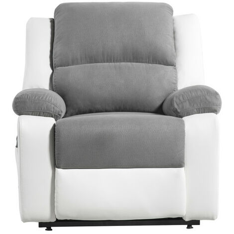 Loungitude – Fauteuil de relaxation électrique 1 place – Microfibre et simili – Inclinaison jusqu'à 170° – Dimensions 88 x 93 x 96 cm – Blanc et gris