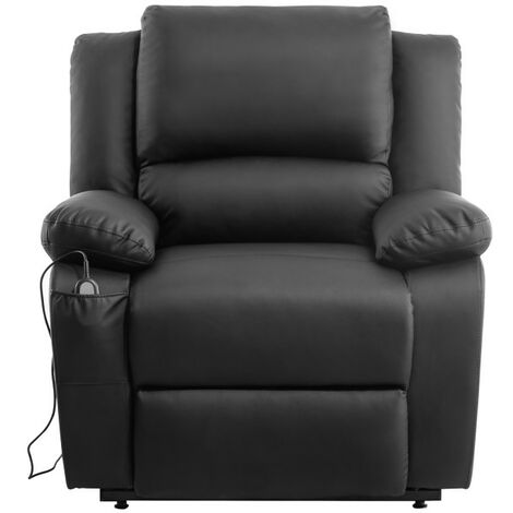 Loungitude – Fauteuil relax releveur électrique 1 place en simili cuir noir – Inclinaison jusqu'à 170° – Repose-pieds synchronisé – Confort optimal