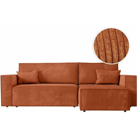 Loungitude – Canapé d'angle convertible réversible avec coffre en velours côtelé – Dimensions 269x159cm – 3 places – Couleur terracotta (1/6)