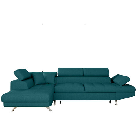 Loungitude – Canapé d'angle convertible 5 places avec coffre de rangement – Accoudoir réglable – Dimensions 271 x 192 x 70/85 cm – Bleu (1/10)