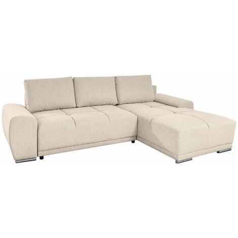 CASSANDRA - Canapé d'angle convertible avec coffre en tissu - Beige - Angle Droit (1/5)
