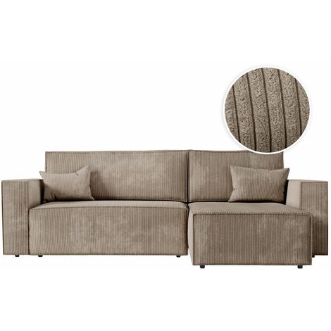 Loungitude – Canapé d'angle convertible réversible avec coffre en velours côtelé – 3 places – Dimensions 269 x 159 x 89 cm – Couleur taupe (1/6)