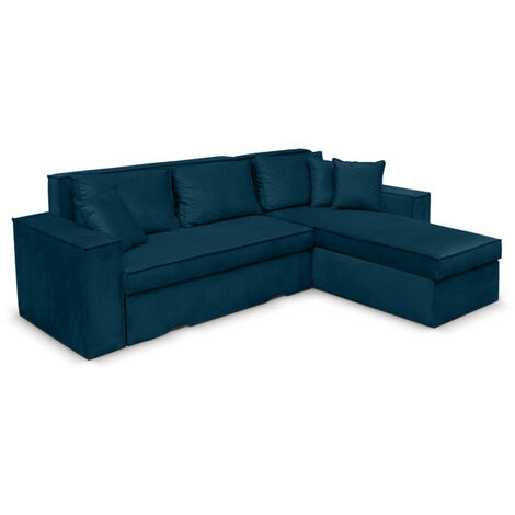 Canapé d'angle CAELIA Réversible et Convertible avec coffre en velours côtelé - Bleu canard (1/3)