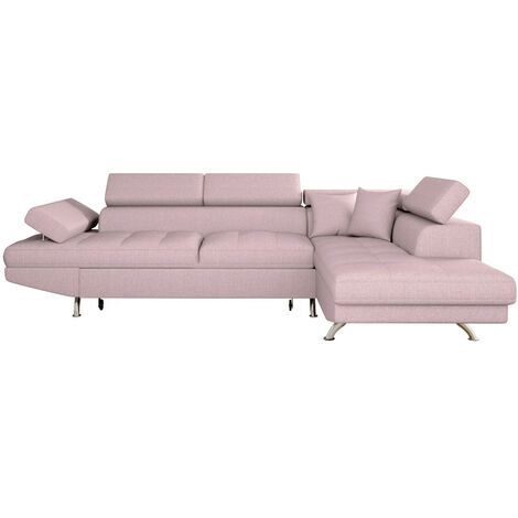 Loungitude – Canapé d'angle convertible 5 places avec coffre de rangement – Dimensions 271 x 192 x 70/85 cm – Couchage 135 x 195 cm – Vieux rose (1/5)