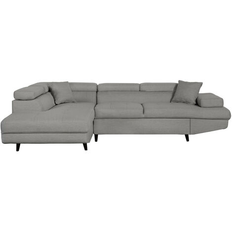 Canapé d'angle gauche convertible RIO Scandinave avec coffre en tissu - Gris clair, Pieds noir (1/5)