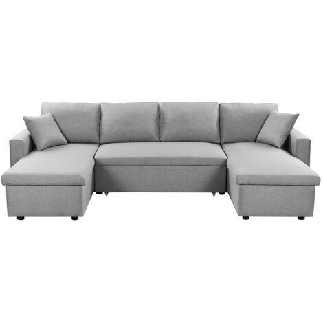Usinestreet – Canapé d'angle panoramique convertible avec 2 coffres de rangement – 6 places – Revêtement en tissu gris – Dimensions 289x146x85cm (1/5)