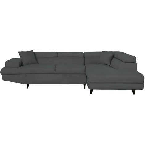 Canapé d'angle droit convertible RIO Scandinave avec coffre en tissu - Gris foncé, Pieds noir (1/5)