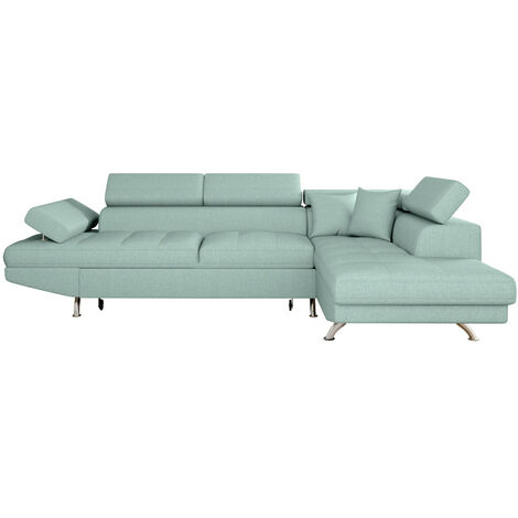 Canapé d'angle RIO Convertible avec coffre en tissu - Angle Droit, Bleu clair