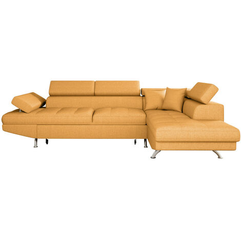 Canapé d'angle RIO Convertible avec coffre en tissu - Angle Droit, Jaune ocre (1/5)