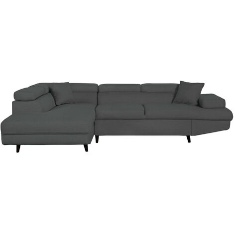 Canapé d'angle gauche convertible RIO Scandinave avec coffre en tissu - Gris foncé, Pieds noir (1/5)