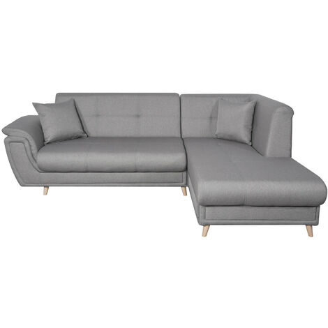 Canapé d'angle FLAVIE convertible en tissu - Angle Droit, Gris (1/5)