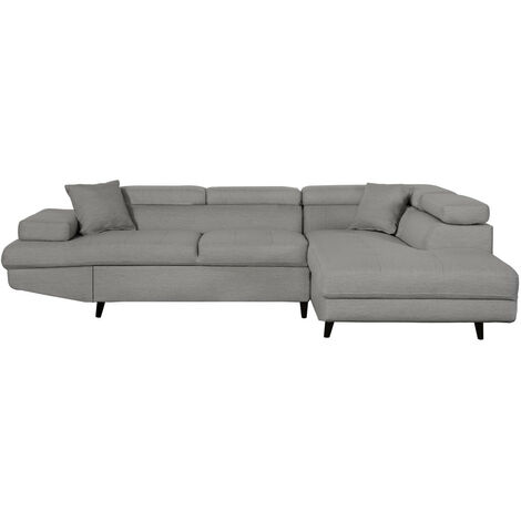 Canapé d'angle droit convertible RIO Scandinave avec coffre en tissu - Gris clair, Pieds noir (1/5)