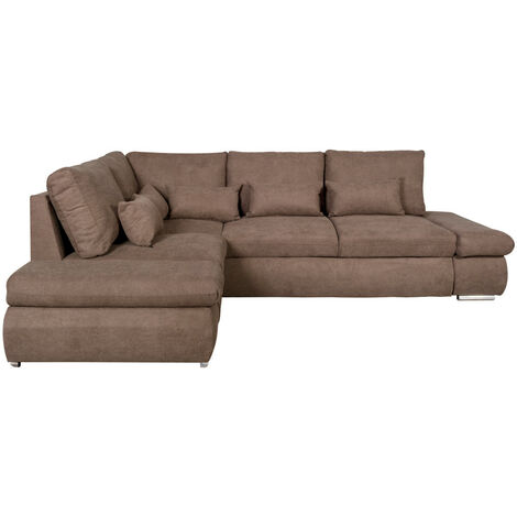 Canapé d'angle SEBASTIAN Réversible et Convertible avec coffre en tissu - Marron (1/5)