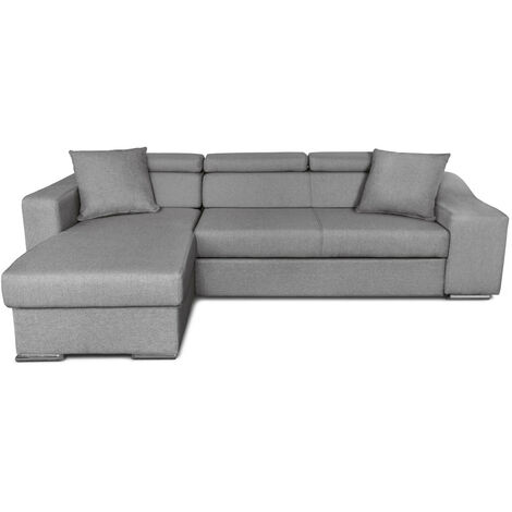 Canapé d'angle ELONA Convertible en tissu gris clair avec poufs de rangement à droite (1/5)