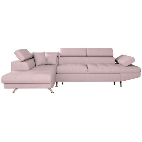 Canapé d'angle RIO Convertible avec coffre en tissu - Angle Gauche, Vieux rose (1/5)