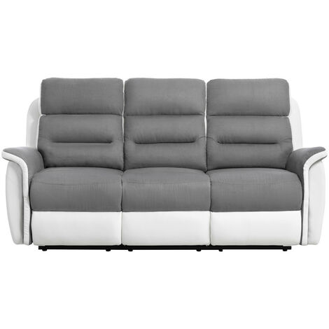 Loungitude – Canapé relax 3 places en microfibre et simili – Dossier inclinable jusqu'à 170° – Repose-pieds relevable – Dimensions 191 x 94 x 100 cm
