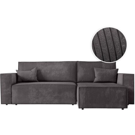 CLARISSE - Canapé d'angle convertible réversible avec coffre en velours côtelé - Gris foncé (1/5)