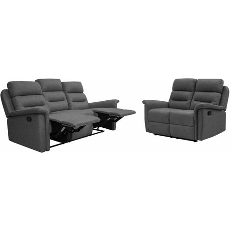 RELAXXO - Ensemble canapés relax manuels LÉON 3 + 2 places en tissu gris foncé (1/5)