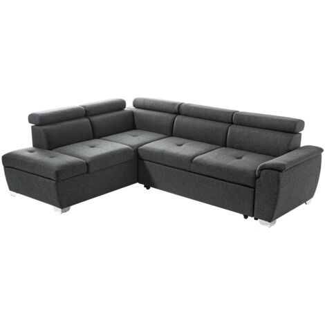 Canapé d'angle convertible PAOLA 4 places avec coffre en tissu - Gris foncé - Angle Gauche (1/5)