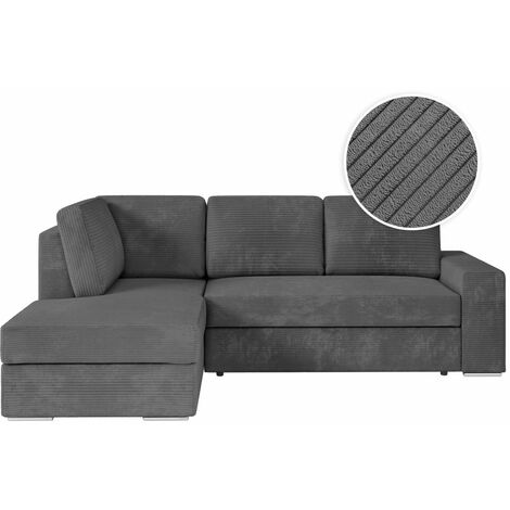 ADEN - Canapé d'angle convertible avec coffre en velours côtelé - Angle gauche - Gris foncé (1/5)