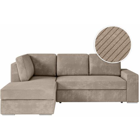 ADEN - Canapé d'angle convertible avec coffre en velours côtelé - Angle gauche - Taupe (1/5)