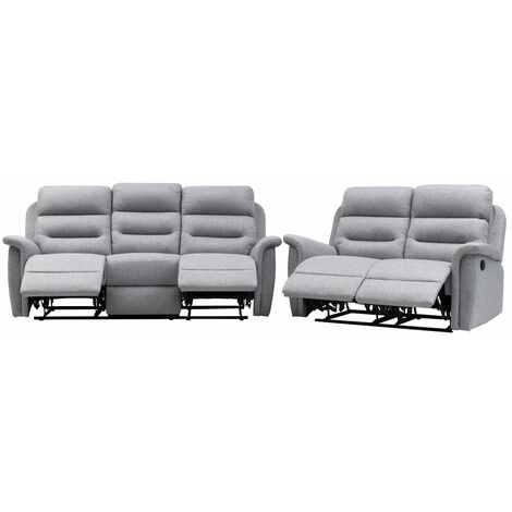 Loungitude – Ensemble canapés relax manuels 3 + 2 places – Tissu gris clair – Inclinaison manuelle – Accoudoirs ergonomiques – Confort optimal (1/5)