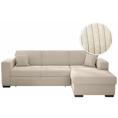 Loungitude – Canapé d'angle convertible avec coffre en velours côtelé – Angle droit – Beige – Confort optimal et design moderne pour salon (1/5)