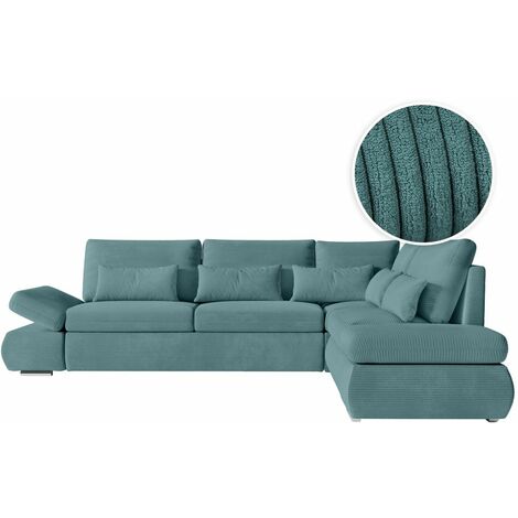 Canapé d'angle réversible SEBASTIAN convertible avec coffre en velours côtelé - Bleu clair (1/5)