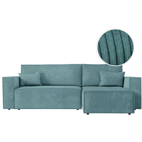 CLARISSE - Canapé d'angle convertible réversible avec coffre en velours côtelé - Bleu clair (1/5)