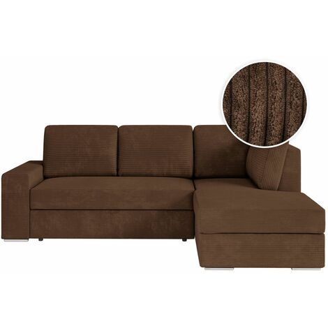 ADEN - Canapé d'angle convertible avec coffre en velours côtelé - Angle droit - Marron (1/5)