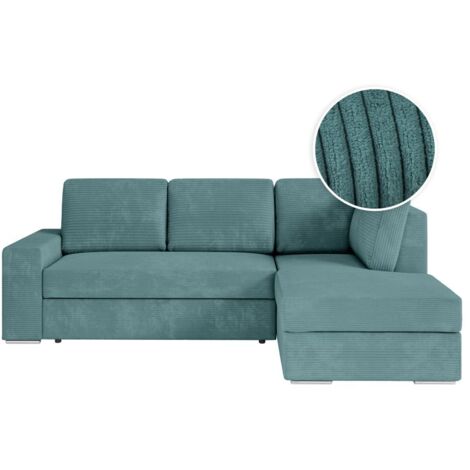 ADEN - Canapé d'angle convertible avec coffre en velours côtelé - Angle droit - Bleu clair (1/5)