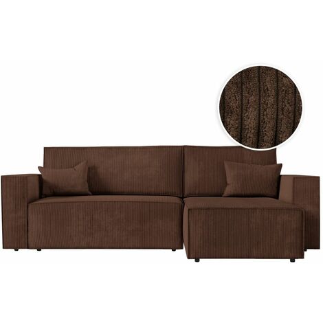 Loungitude – Canapé d'angle convertible réversible avec coffre en velours côtelé – Couchage 140 x 225 cm – Méridienne spacieuse – Marron (1/5)