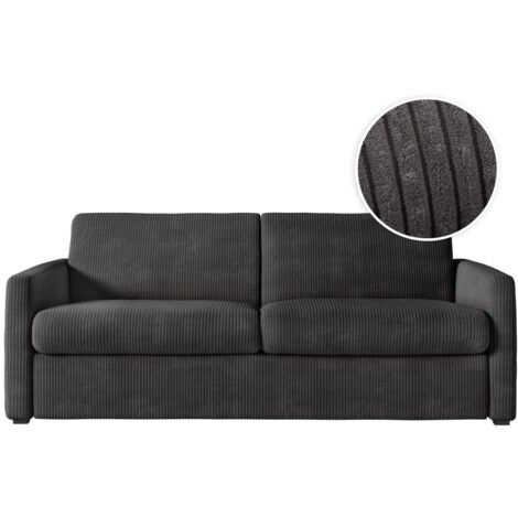 Canapé convertible express 3 places AGATHE en velours côtelé - Matelas 13cm - Gris foncé - 140x190cm