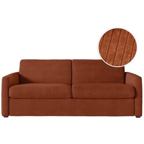 Canapé convertible express 3 places AGATHE en velours côtelé - Matelas 13cm - Terracotta - 160x190cm